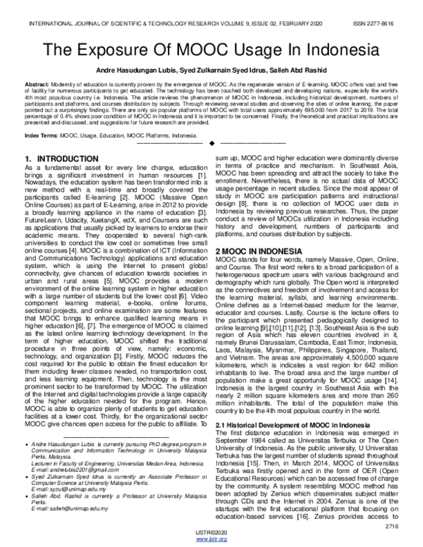 Pdf The Exposure Of Mooc Usage In Indonesia