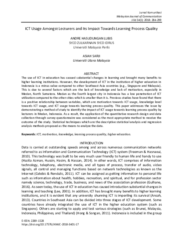 (PDF) ICT Usage Amongst Lecturers and Its Impact Towards Learning ...