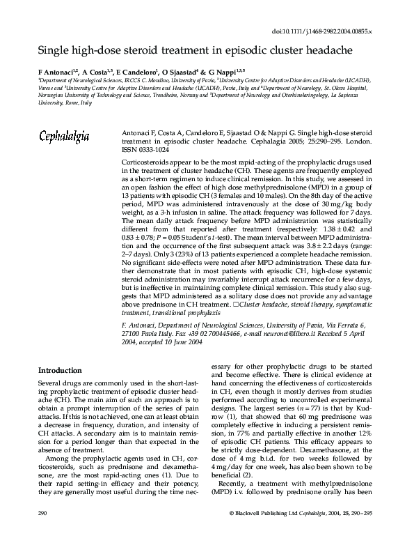 (PDF) Single HighDose Steroid Treatment in Episodic Cluster Headache