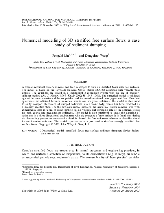 (PDF) Numerical modelling of 3D stratified free surface flows: a case ...