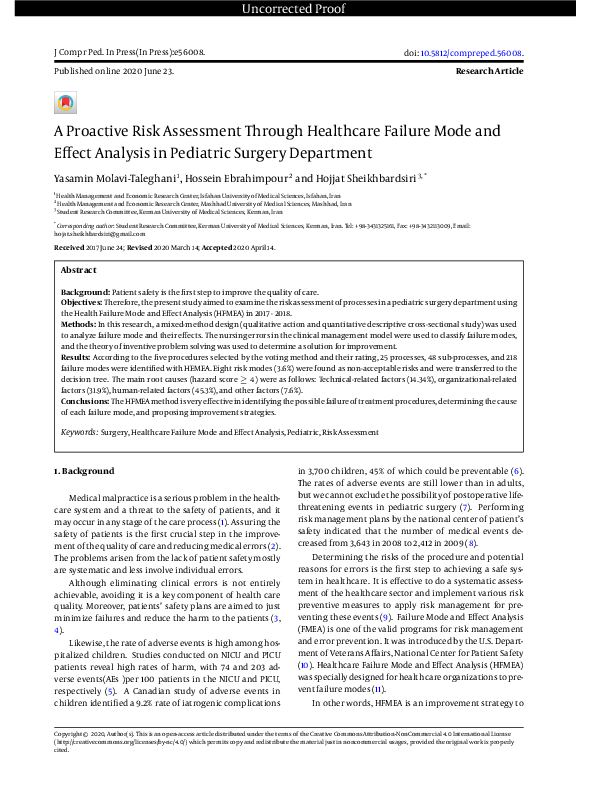 (PDF) A Proactive Risk Assessment Through Healthcare Failure Mode and ...