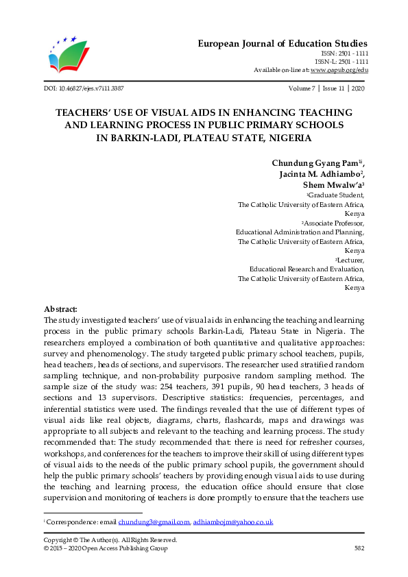 (PDF) Teachers’ Use of Visual Aids in Enhancing Teaching and Learning