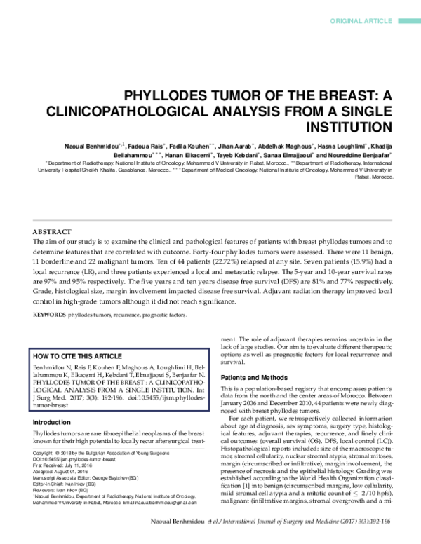 (PDF) Phyllodes tumor of the breast : A clinicopathological analysis ...
