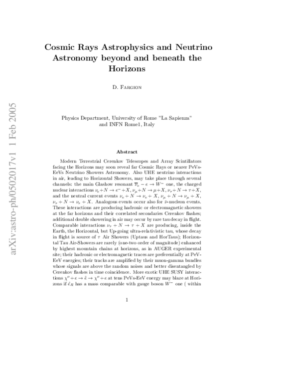 (PDF) Cosmic Rays Astrophysics and Neutrino Astronomy beyond and ...
