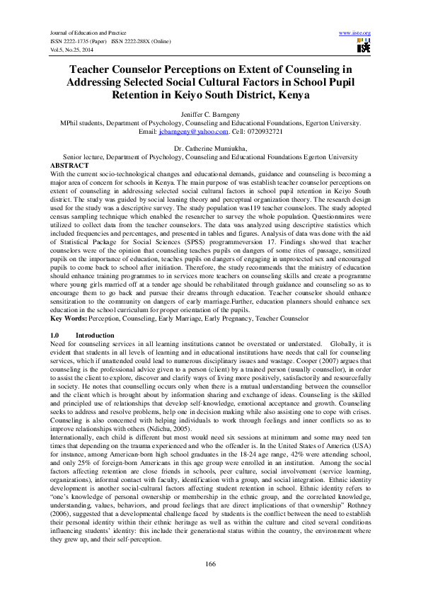 (PDF) Teacher Counselor Perceptions on Extent of Counseling in ...