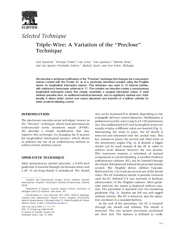 (PDF) Triple-Wire: A Variation of the “Preclose” Technique
