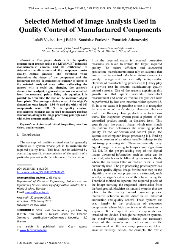 (PDF) Selected Method of Image Analysis Used in Quality Control of ...