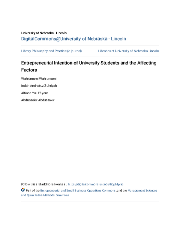 (PDF) Entrepreneurial Intention of University Students and the ...