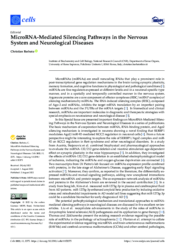 (PDF) MicroRNA-Mediated Silencing Pathways in the Nervous System and ...