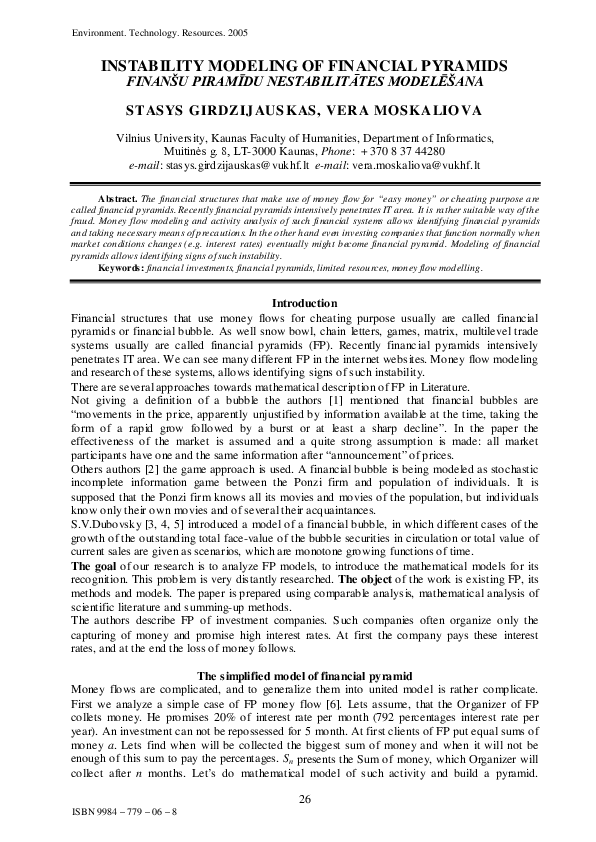 (PDF) Instability Modeling of Financial Pyramids