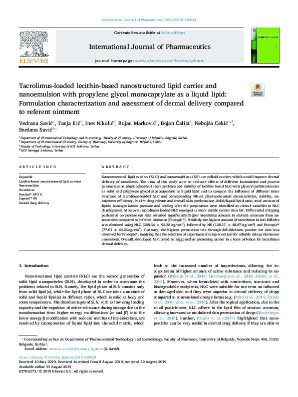 (PDF) Tacrolimusloaded lecithinbased nanostructured lipid carrier and