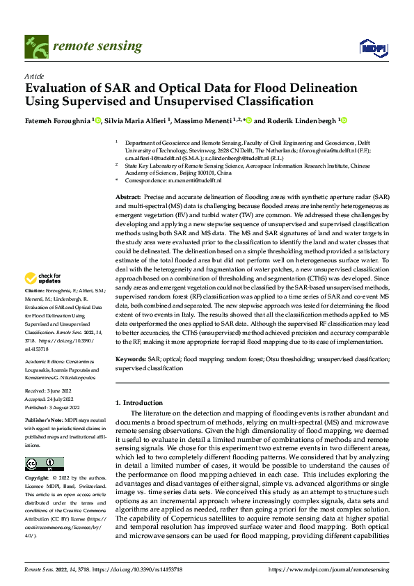 (PDF) Evaluation of SAR and Optical Data for Flood Delineation Using ...