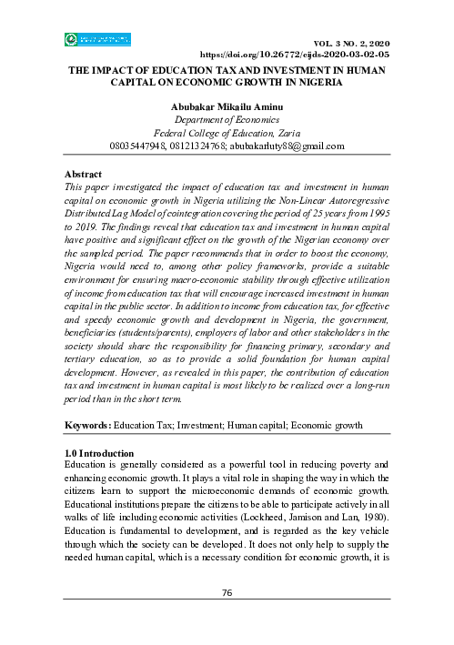 (PDF) The impact of education tax and investment in human capital on ...