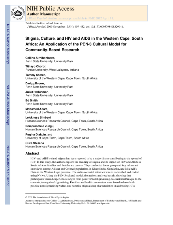 (PDF) Stigma, Culture, and HIV and AIDS in the Western Cape, South ...
