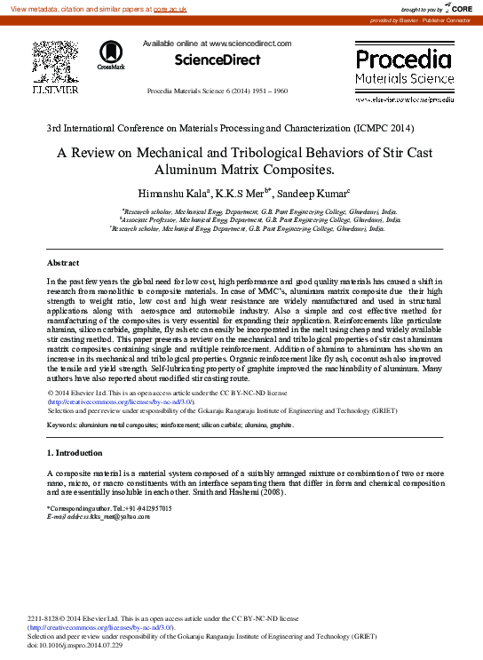 (PDF) A Review on Mechanical and Tribological Behaviors of Stir Cast ...