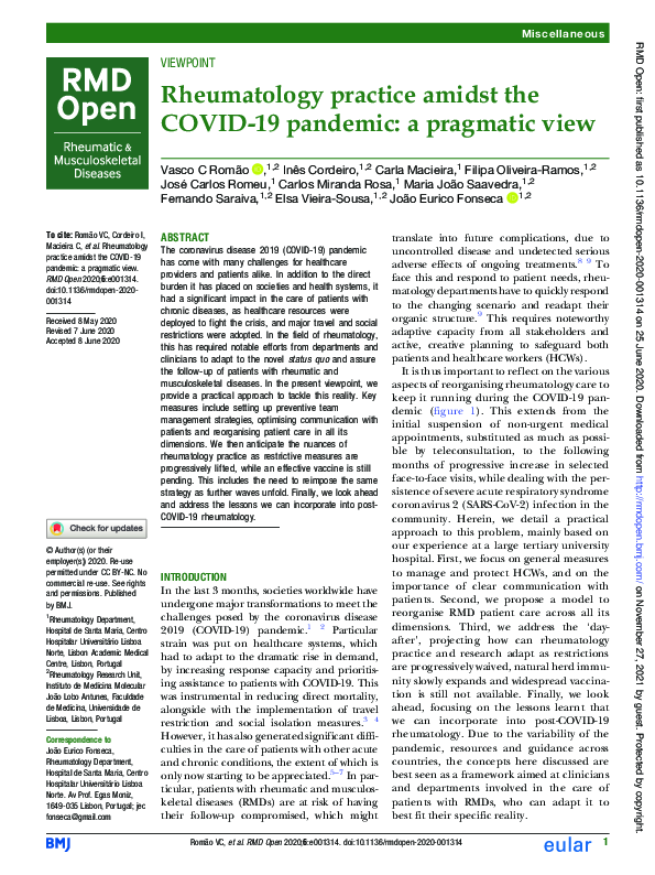 (PDF) Rheumatology practice amidst the COVID-19 pandemic: a pragmatic view