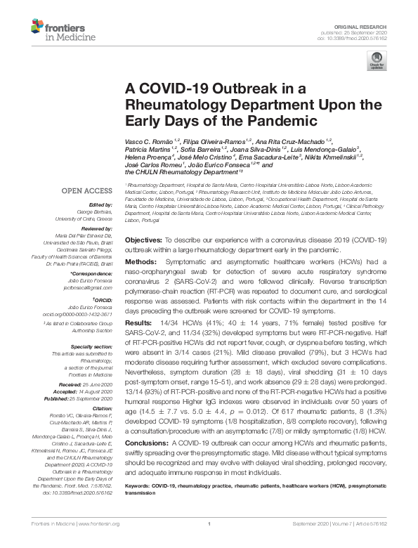 (PDF) A COVID-19 outbreak in a rheumatology department upon the early ...