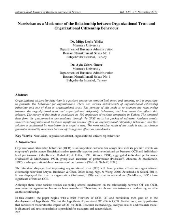 (PDF) Narcissism as a Moderator of the Relationship between ...