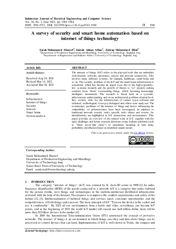 (PDF) A survey of security and smart home automation based on internet ...