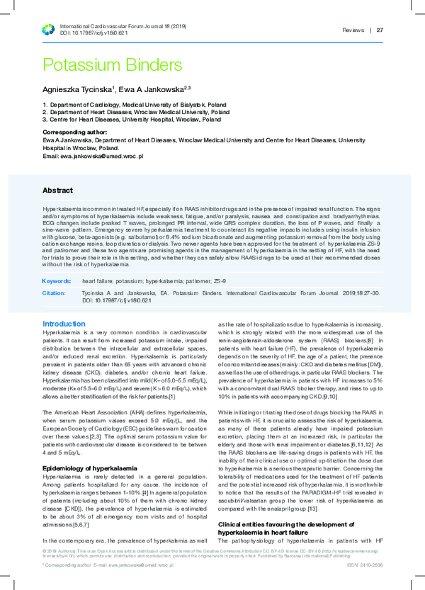 (PDF) Potassium Binders Agnieszka Tycinska Academia.edu
