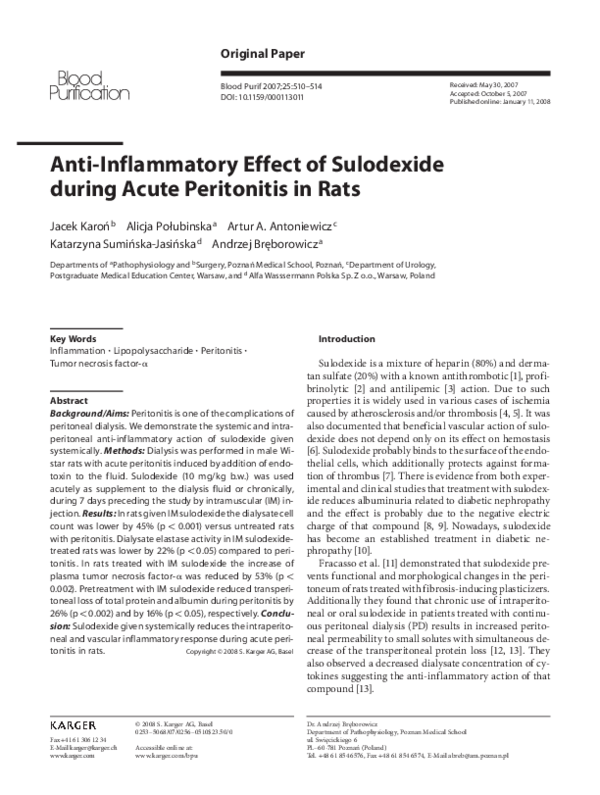 (PDF) Anti-Inflammatory Effect of Sulodexide during Acute Peritonitis ...