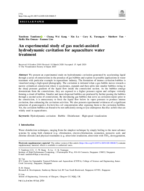 (PDF) An experimental study of gas nuclei-assisted hydrodynamic ...