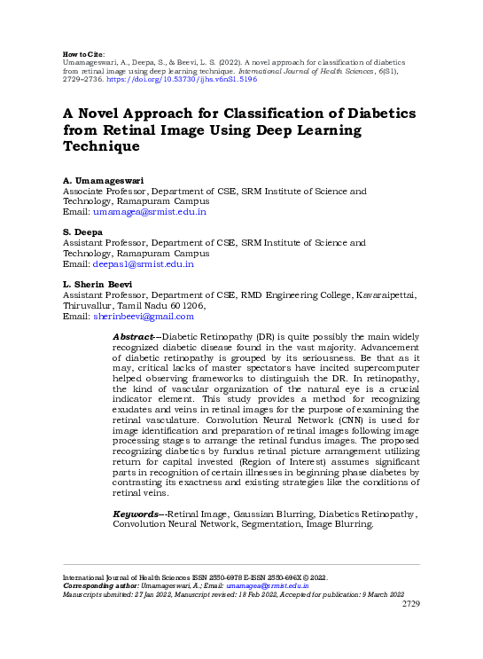 (PDF) Novel Approach for Classification of Diabetics from Retinal Image ...