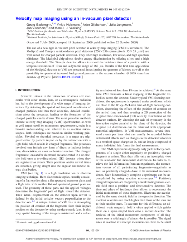 (PDF) Velocity map imaging using an in-vacuum pixel detector