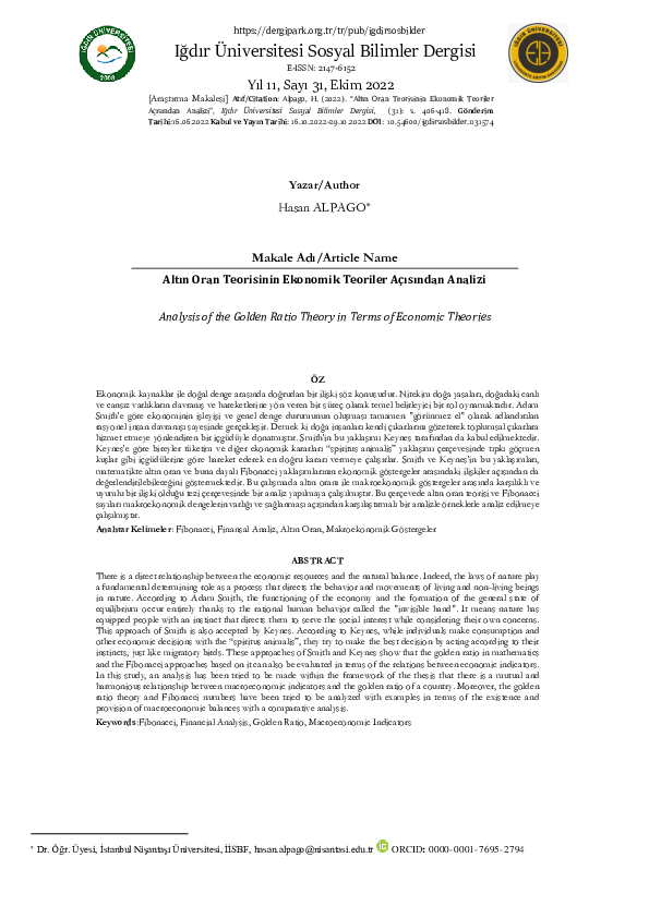 (PDF) Analysis of the Golden Ratio Theory in Terms of Economic Theories