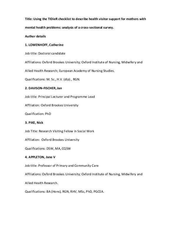 (PDF) Using the TIDieR checklist to describe health visitor support for ...
