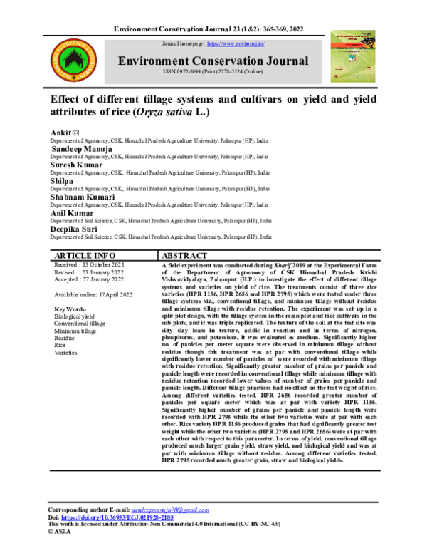 (PDF) Effect of different tillage systems and cultivars on yield and ...