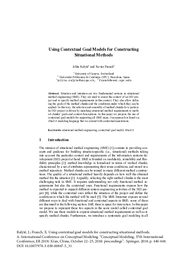 (PDF) Using Contextual Goal Models for Constructing Situational Methods
