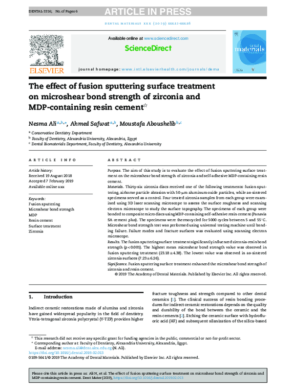 (PDF) The effect of fusion sputtering surface treatment on microshear ...