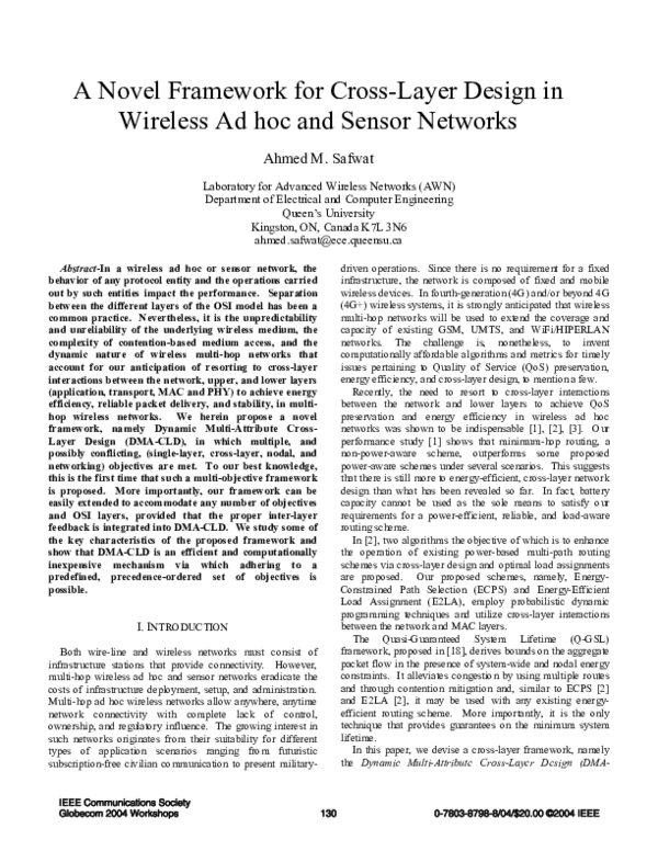 (PDF) A novel framework for cross-layer design in wireless ad hoc and ...