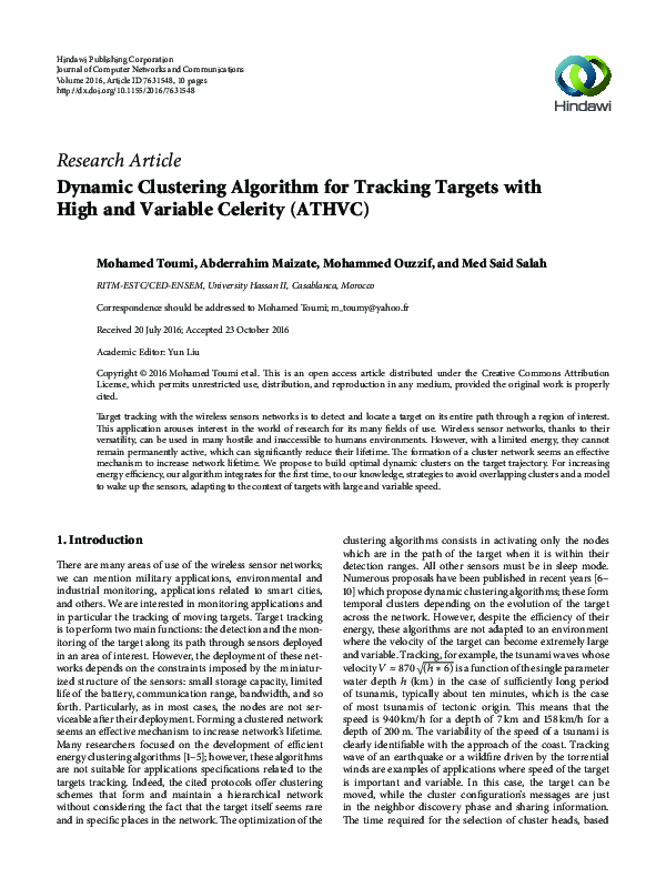 (PDF) Dynamic Clustering Algorithm for Tracking Targets with High and ...