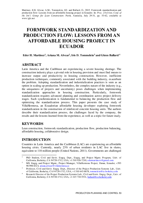 (PDF) Formwork Standardization and Production Flow Lessons From an