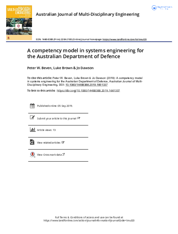 (PDF) A competency model in systems engineering for the Australian ...