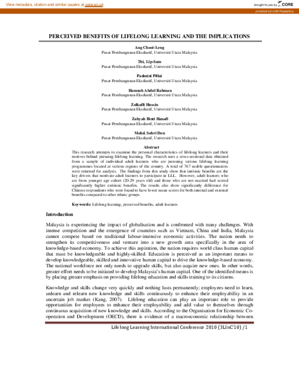 (PDF) Perceived benefits of lifelong learning and the implications