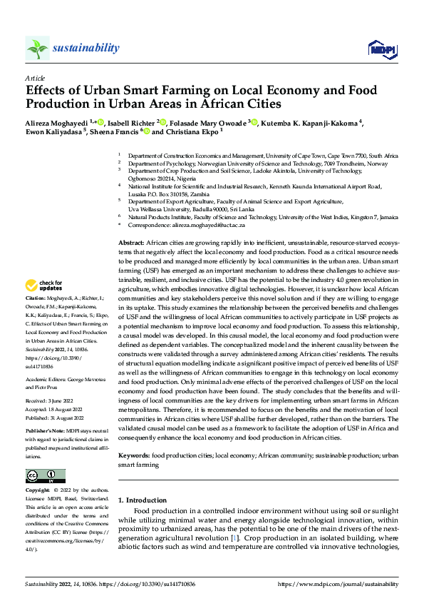 (PDF) Effects of Urban Smart Farming on Local Economy and Food ...