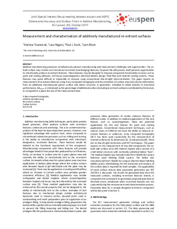 (PDF) Measurement and characterisation of additively manufactured re ...