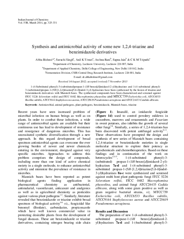 (PDF) Synthesis and antimicrobial activity of some new 1,2,4-triazine ...