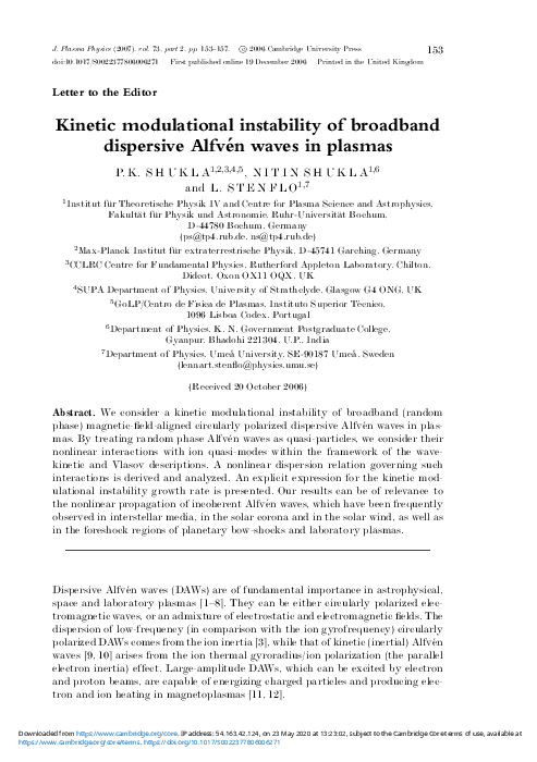 (PDF) Kinetic modulational instability of broadband dispersive Alfvén ...