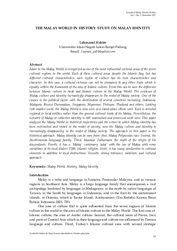 (PDF) The Malay World in History: Study on Malay Identity
