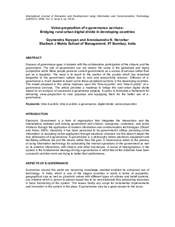 (PDF) Valueproposition of egovernance services Bridging ruralurban