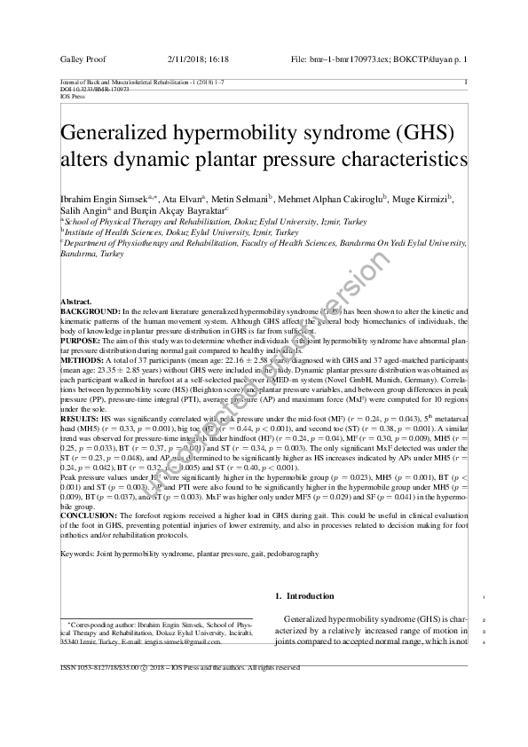 (PDF) Generalized hypermobility syndrome (GHS) alters dynamic plantar ...