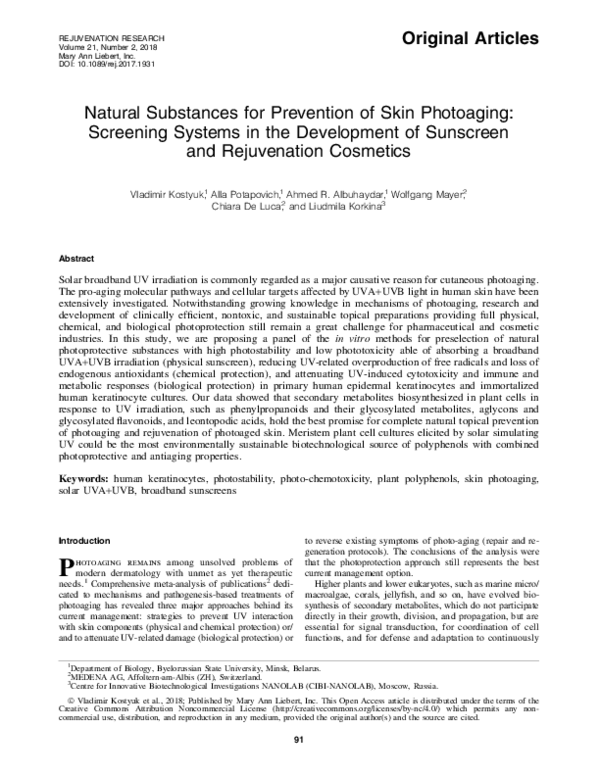 (PDF) Natural Substances for Prevention of Skin Photo-Ageing: Screening ...