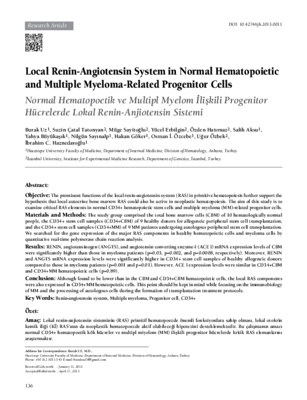 (PDF) Local Renin-Angiotensin System in Normal Hematopoietic and ...