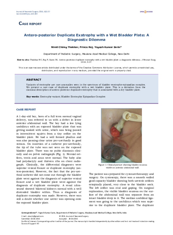(PDF) Antero-posterior Duplicate Exstrophy with a Wet Bladder Plate: A ...