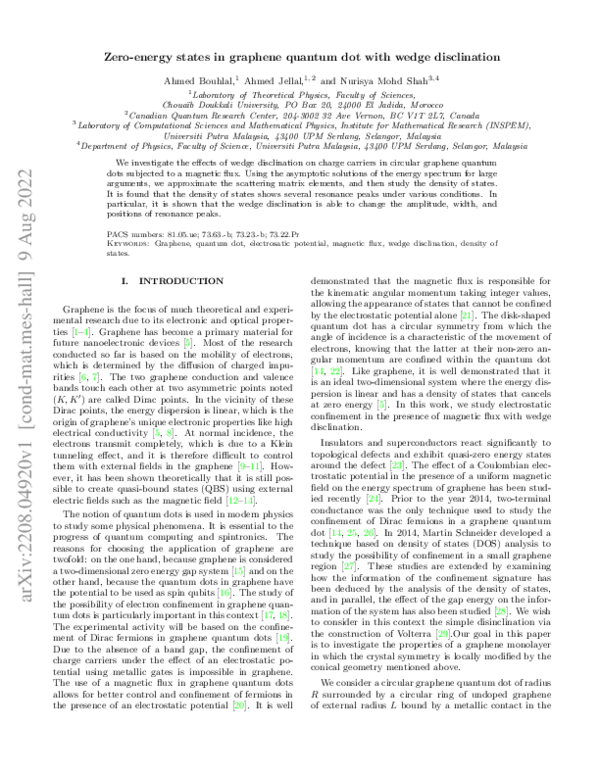 (PDF) Zero-Energy States in Graphene Quantum Dot with Wedge Disclination