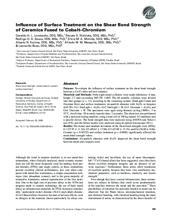 (PDF) Influence of Surface Treatment on the Shear Bond Strength of ...